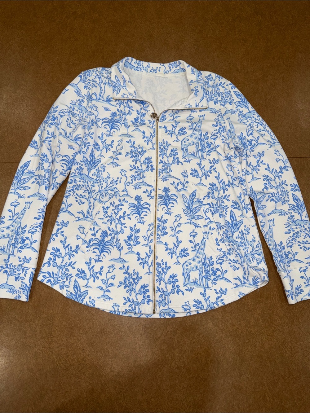 Lilly Pulitzer Leona Zip Up Jacket Resort w/ Blue Botanical Print • NO Size Tag